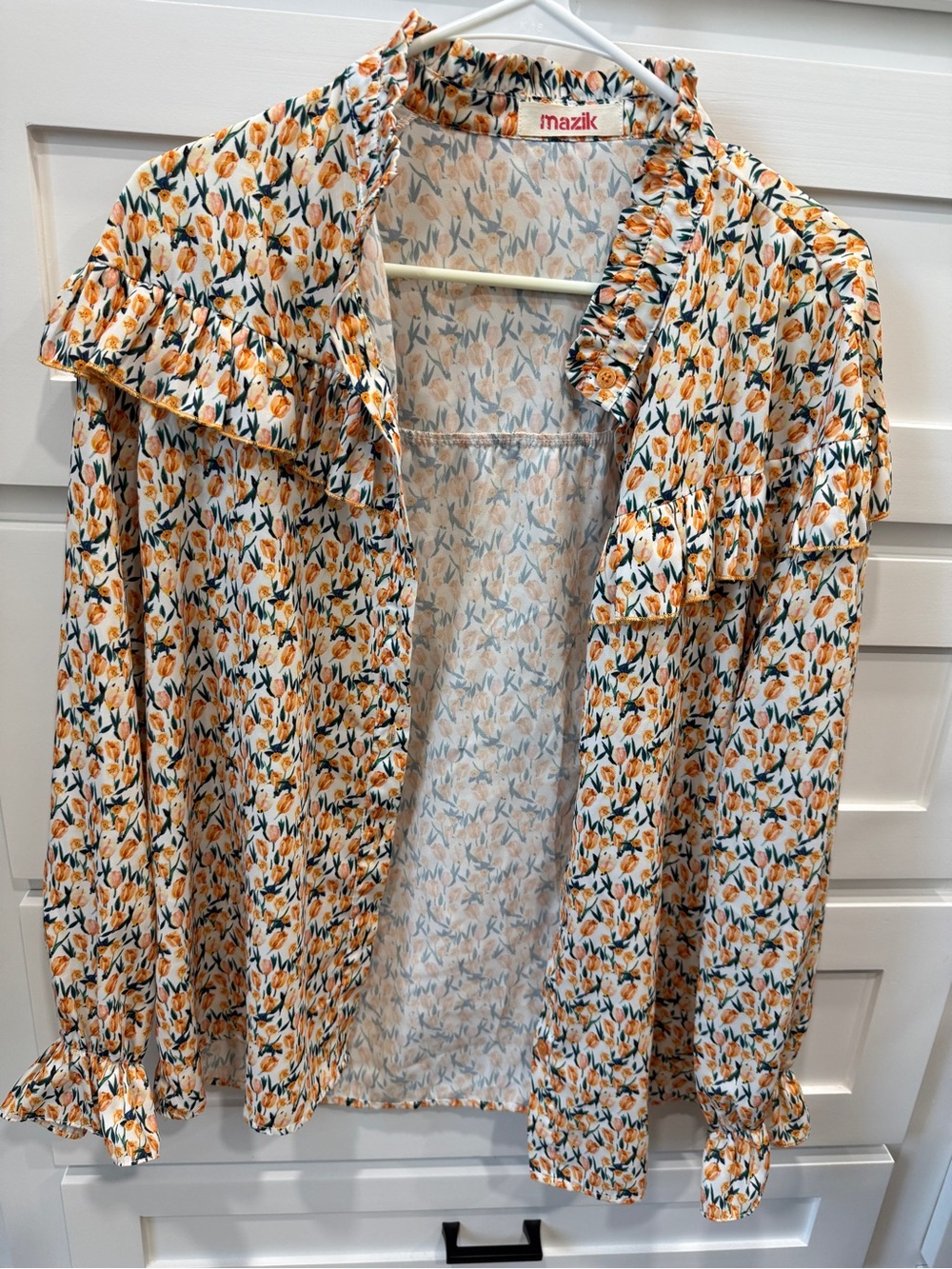 Mazik Cream Blouse with Yellow & Green Tulip Print